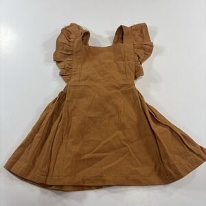 Caramel Pinafore Ruffle Dress Size 3-6 Months Cottagecore Boho Chic Neutral Baby